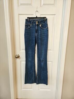 Holland Cooper De Nimes Jeans UK 10R US 6 High Rise Flare Blue Denim